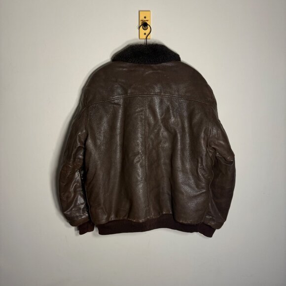 Vintage L.L. Bean Shearling Leather Aviator Bomber Jacket - Picture 4 of 5